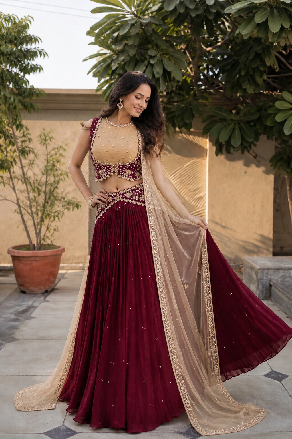 Image of Zarqaa Crimson Lehenga Set