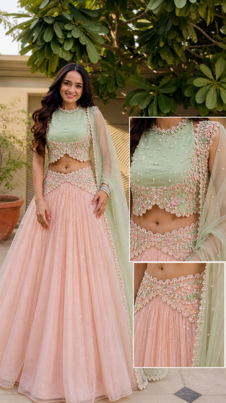 Image of Pistachio Petal Lehenga Set