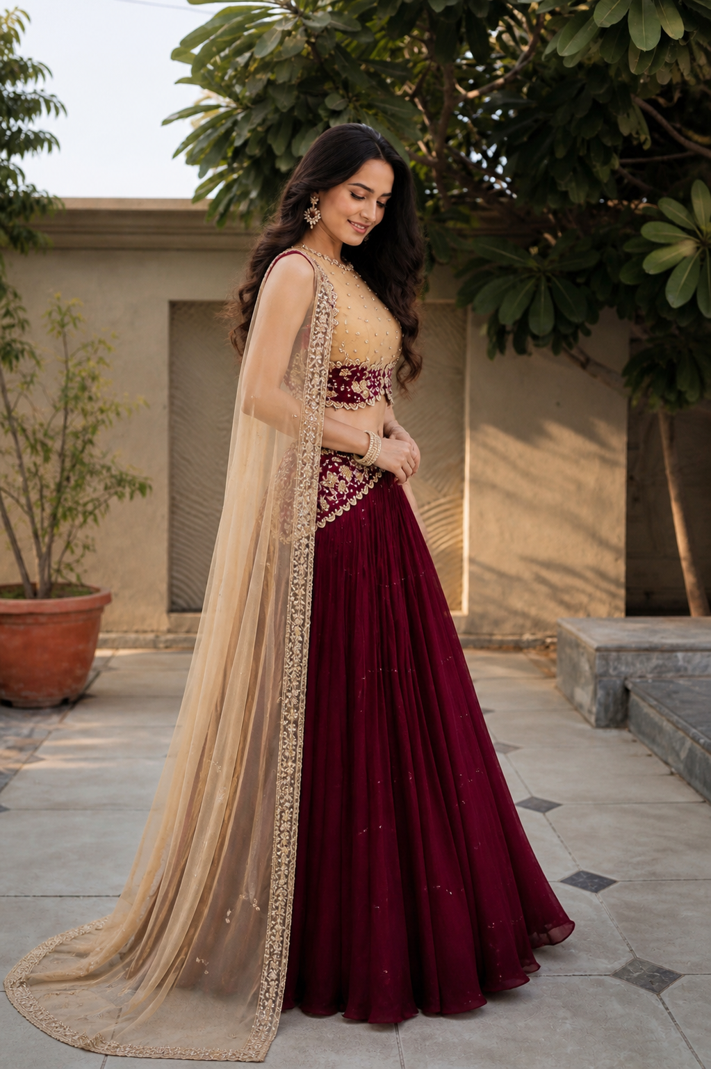 Image of Zarqaa Crimson Lehenga Set