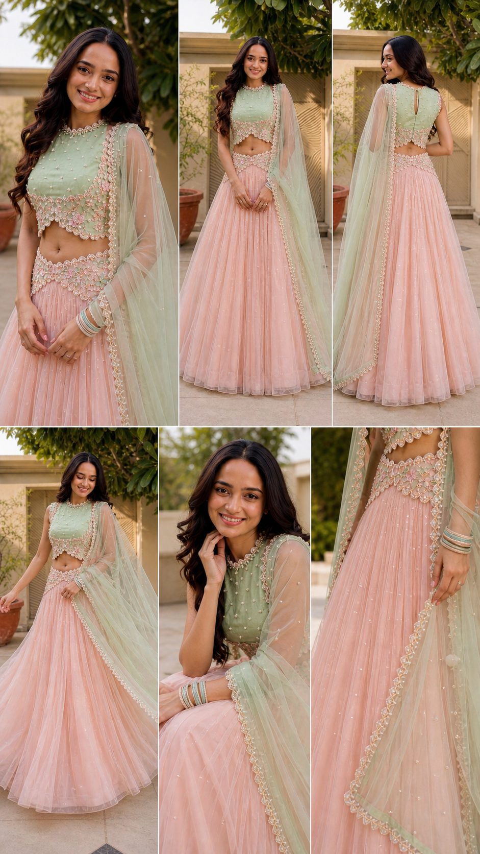 Image of Pistachio Petal Lehenga Set