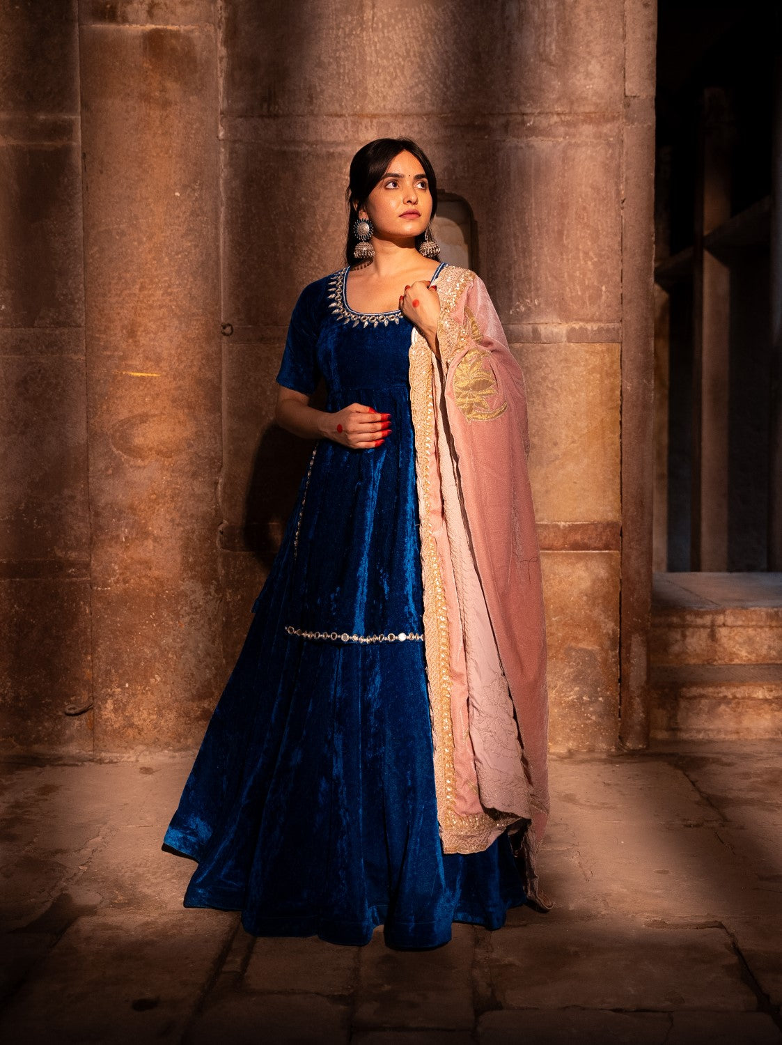Image of Drishti Blue Velvet Lehengas