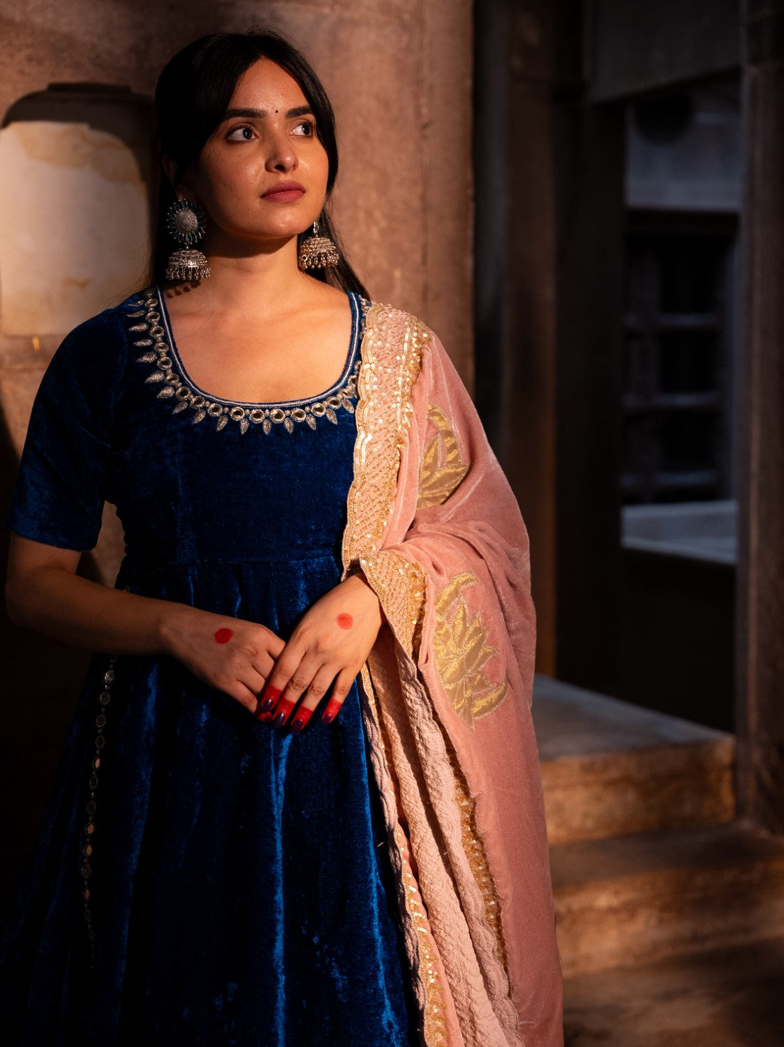 Image of Drishti Blue Velvet Lehengas