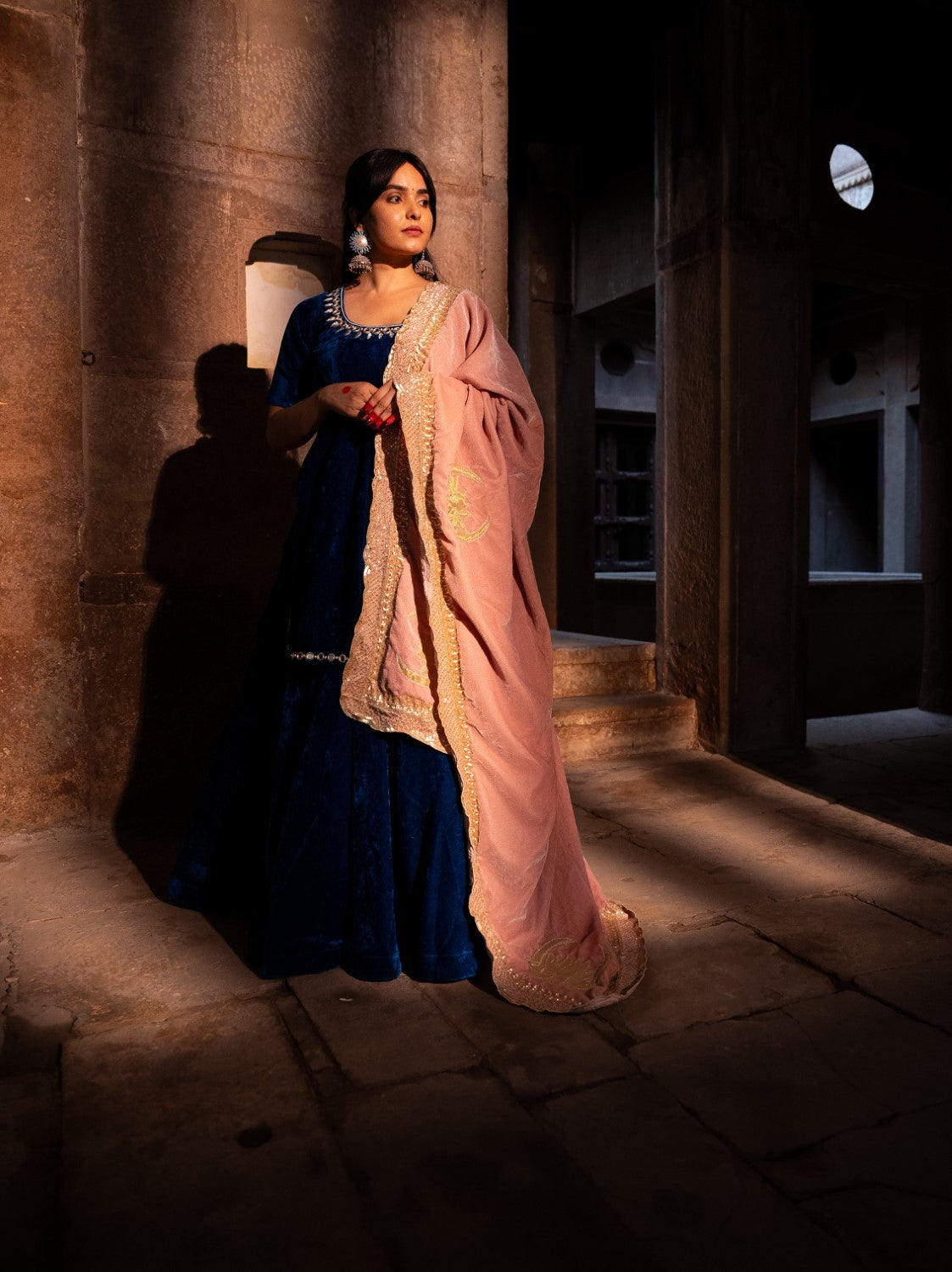 Image of Drishti Blue Velvet Lehengas