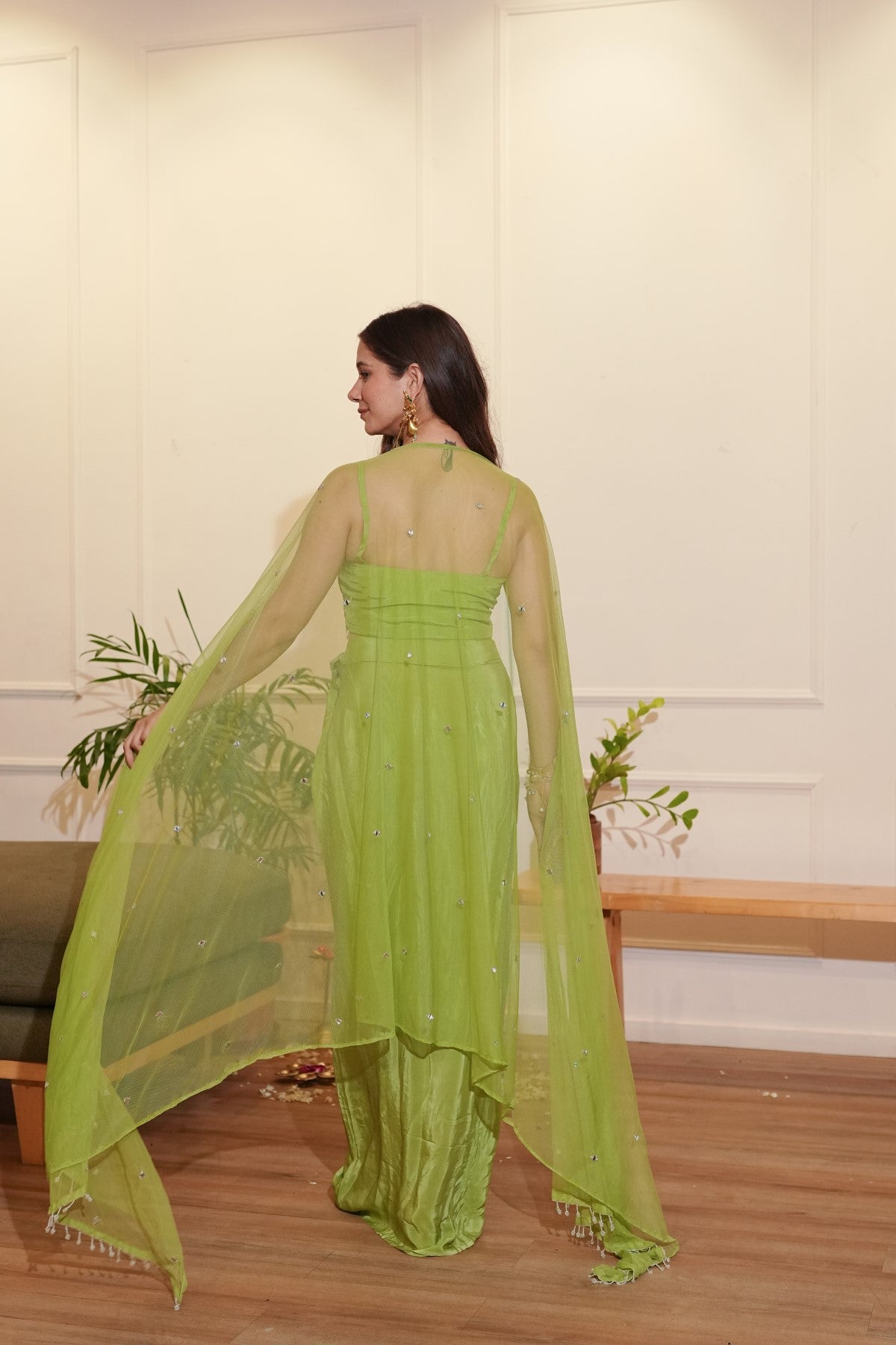 Image of Green Dhoti Cape Set