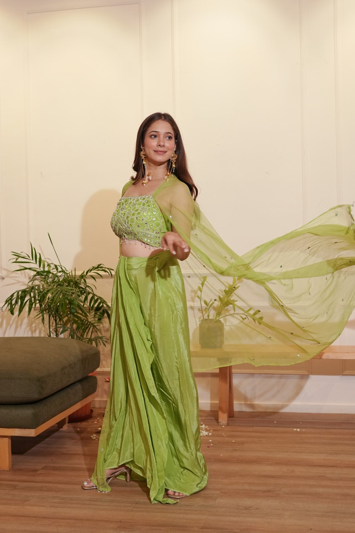 Image of Green Dhoti Cape Set