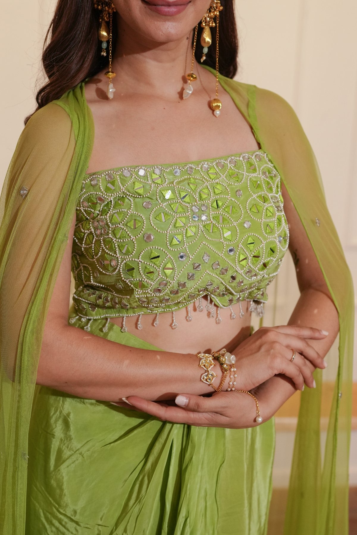 Image of Green Dhoti Cape Set