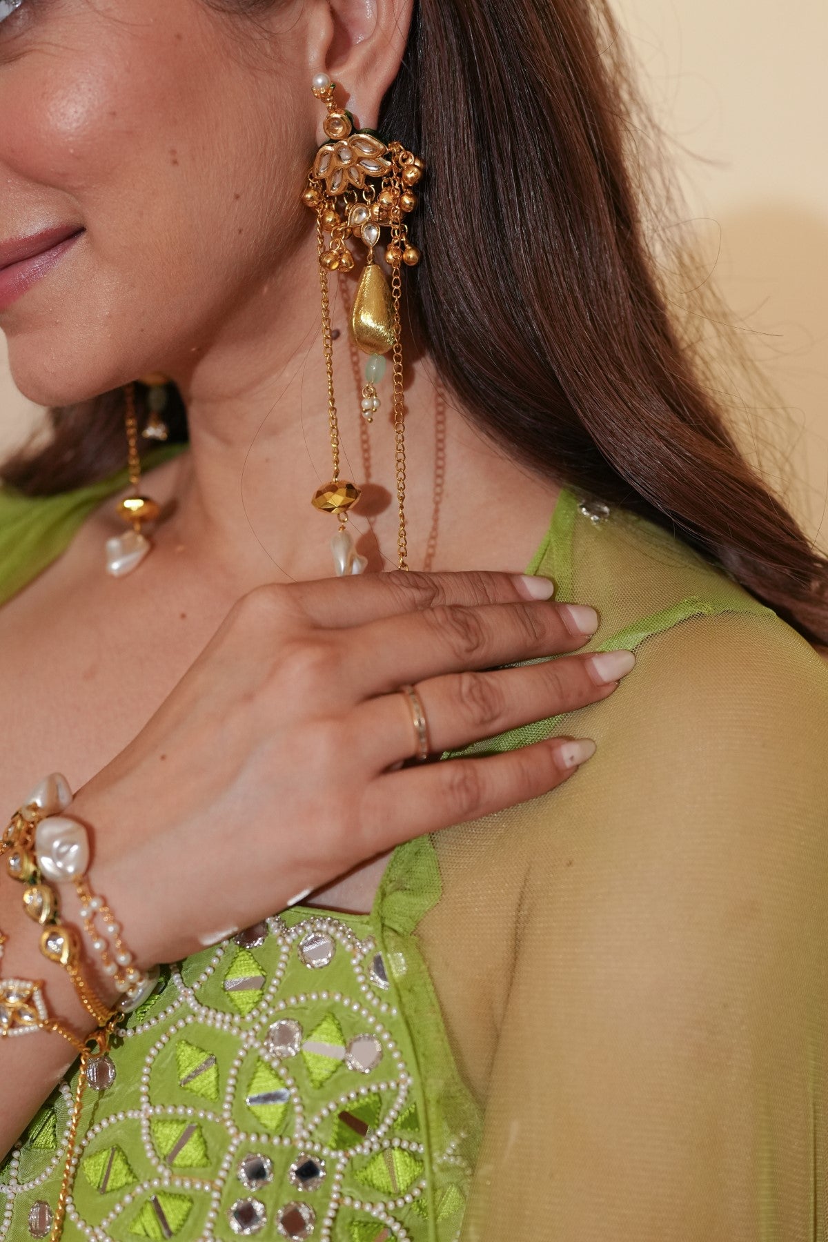 Image of Green Dhoti Cape Set