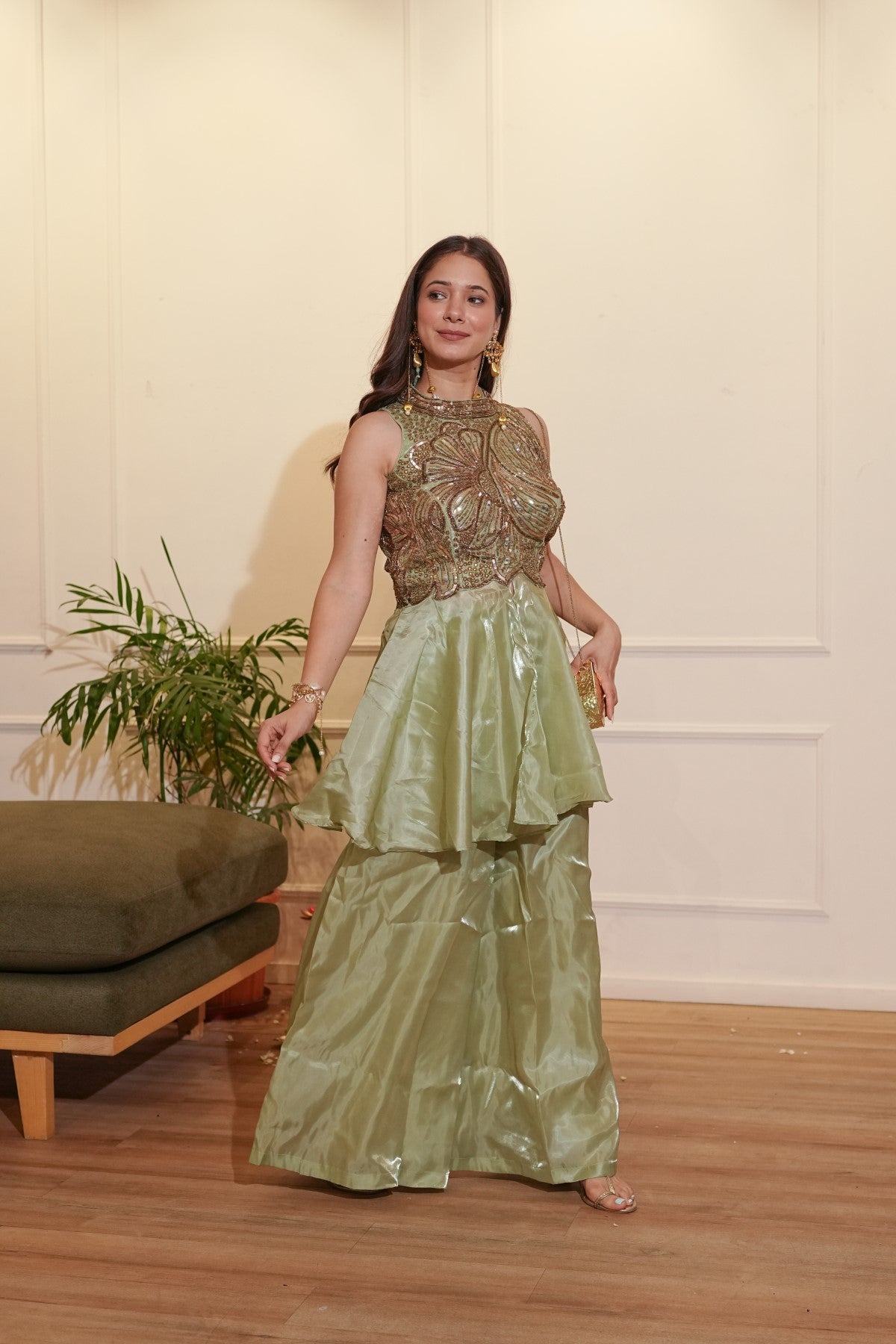Image of Green Halter Neck Set