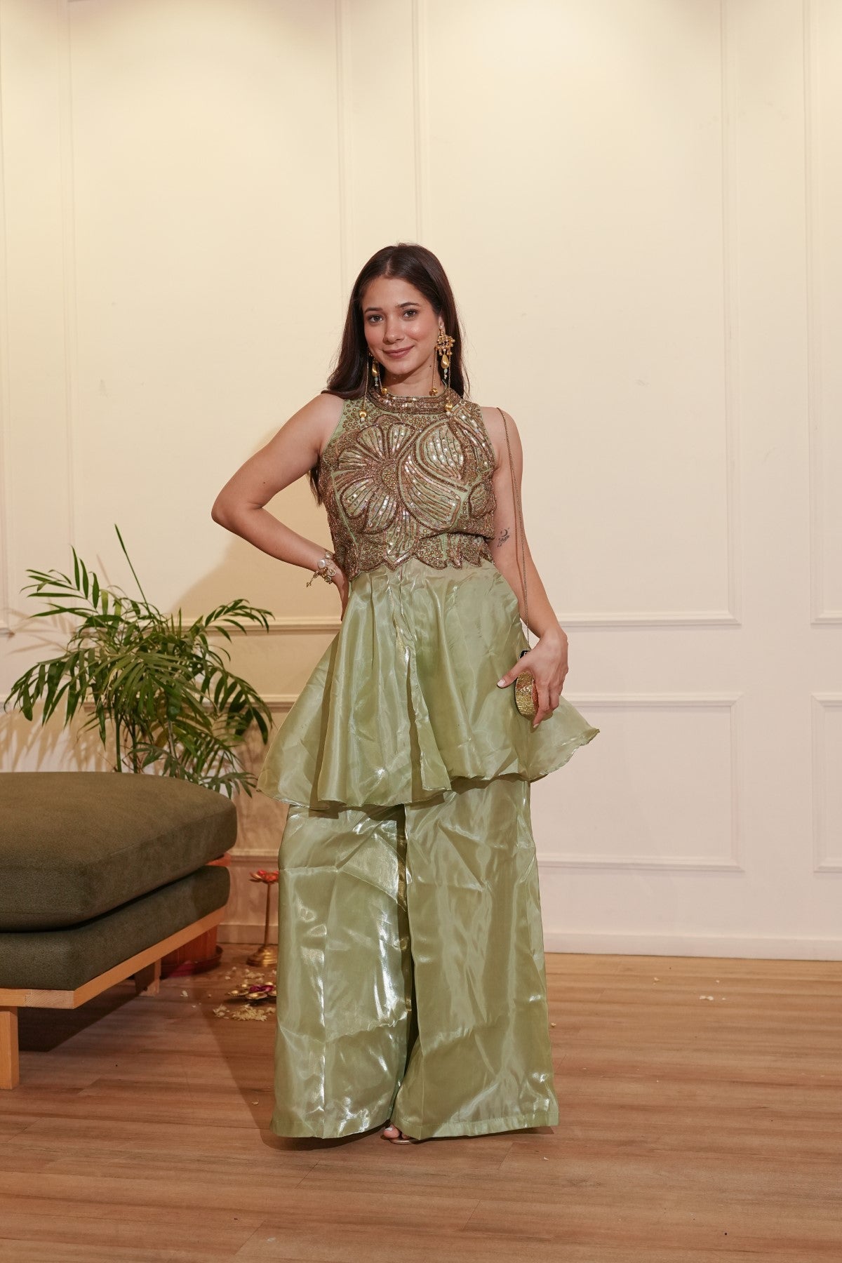 Image of Green Halter Neck Set