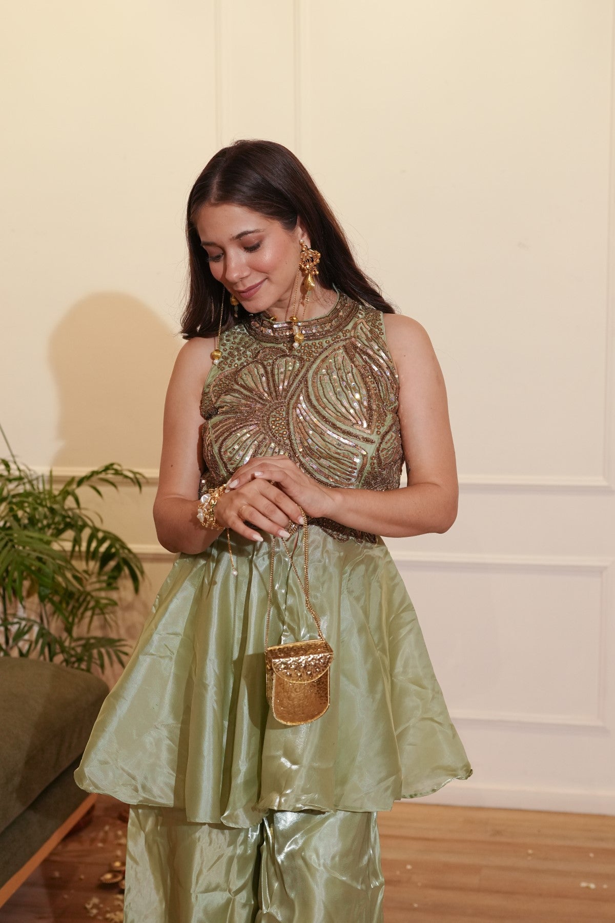 Image of Green Halter Neck Set