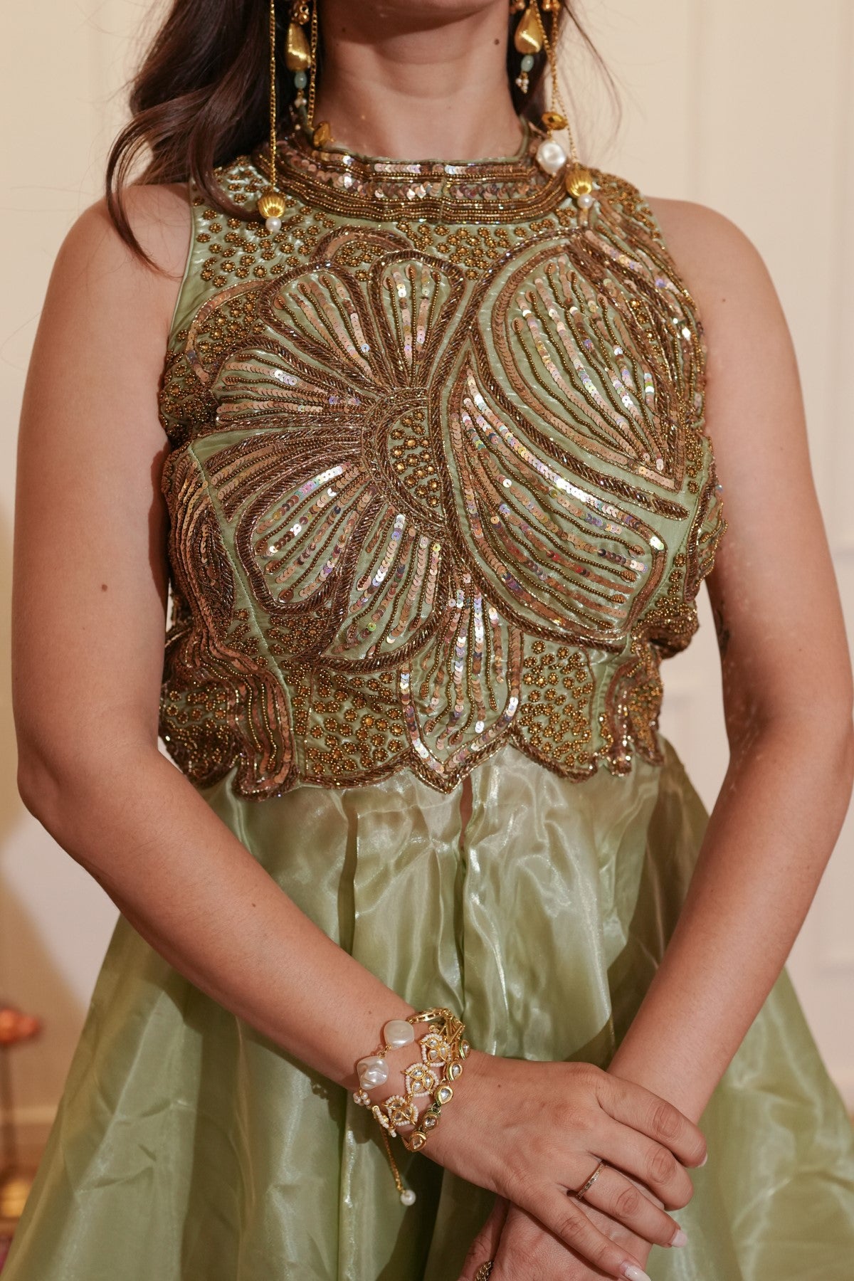 Image of Green Halter Neck Set
