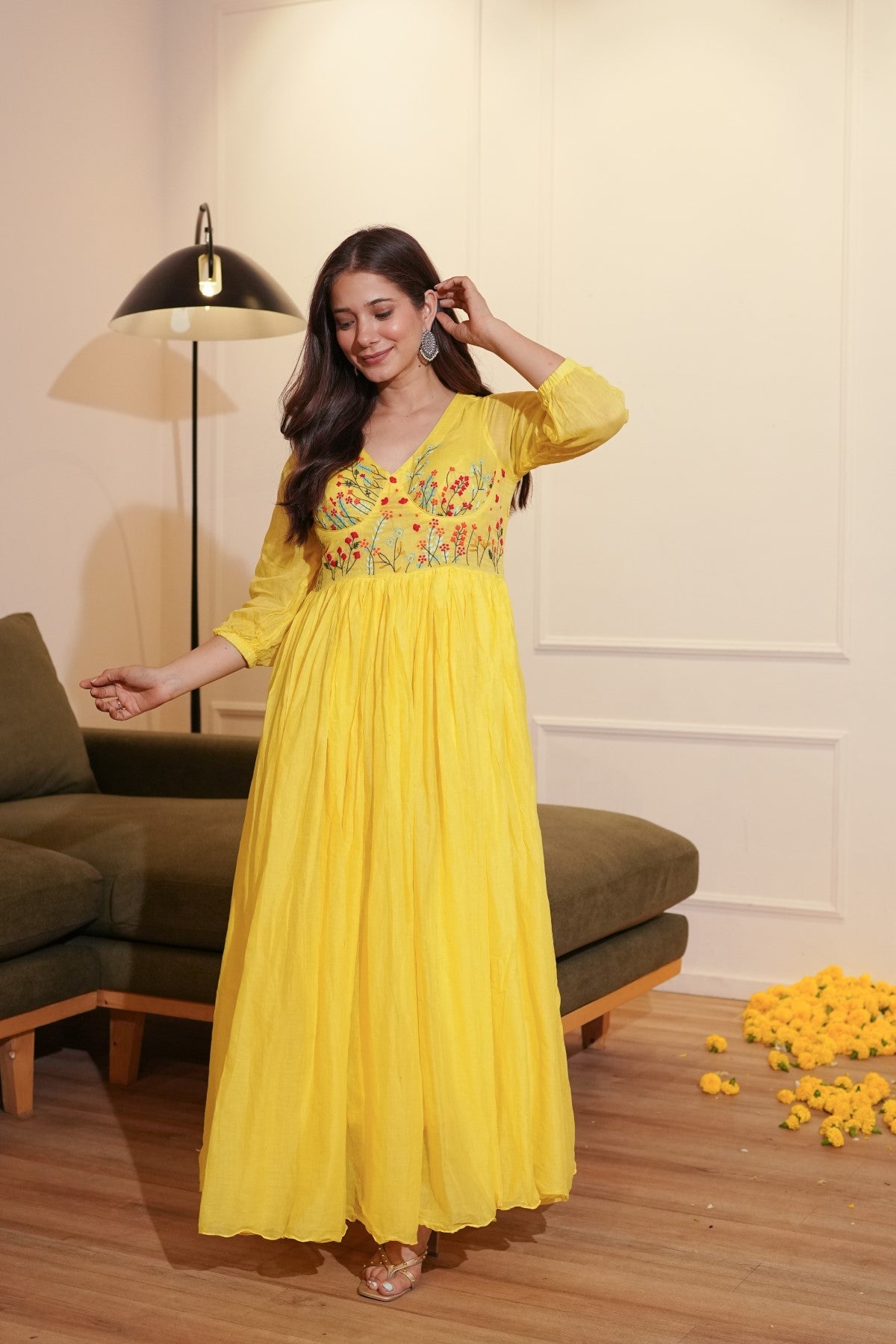 Image of Yellow Floral Dress