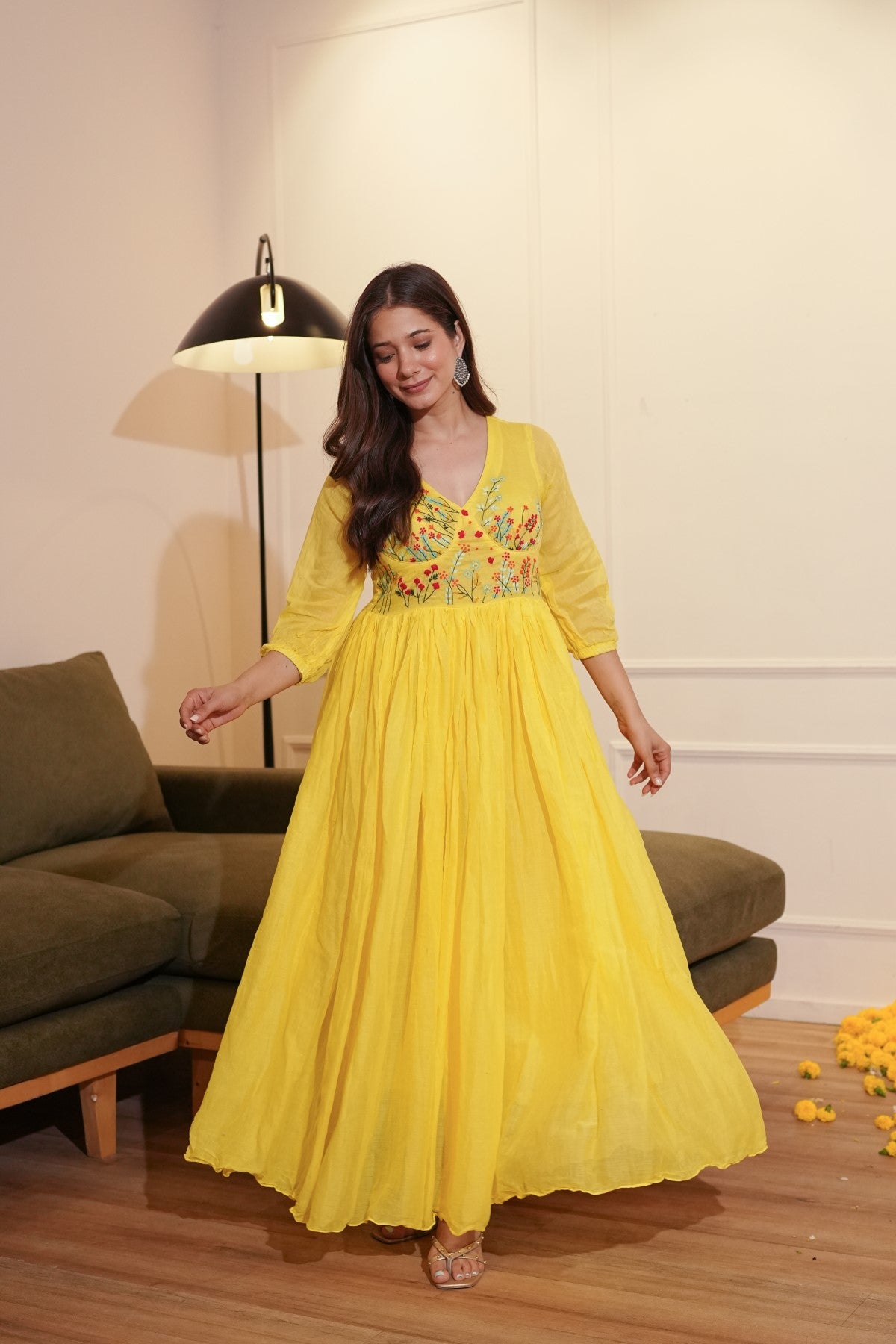 Image of Yellow Floral Dress