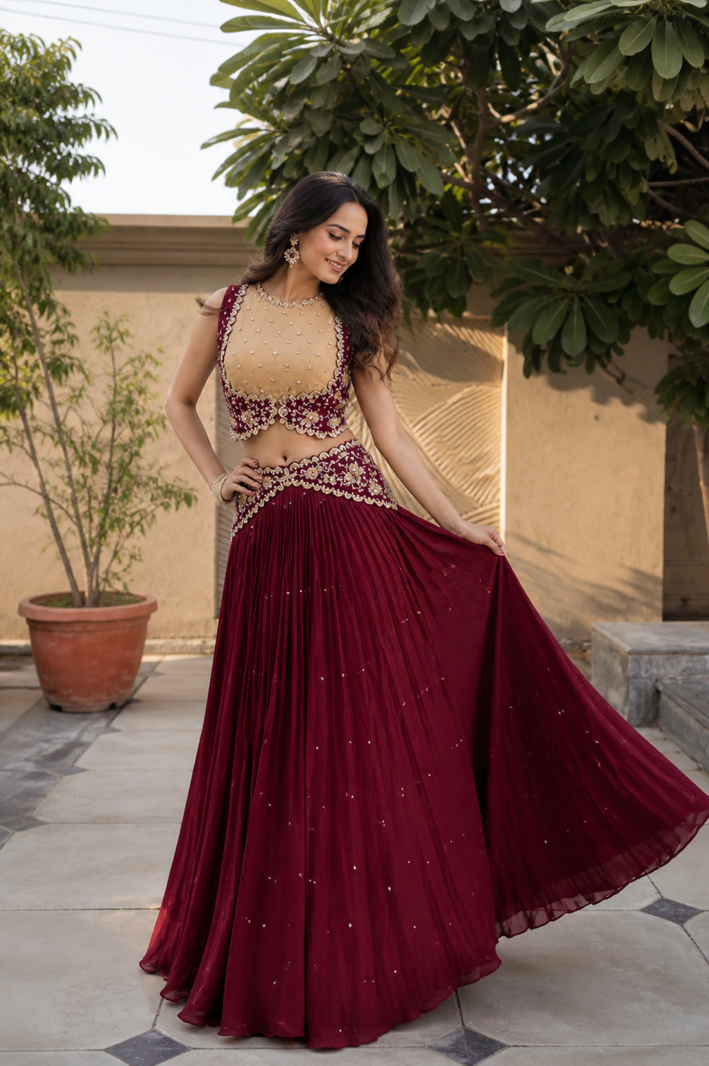 Image of Zarqaa Crimson Lehenga Set