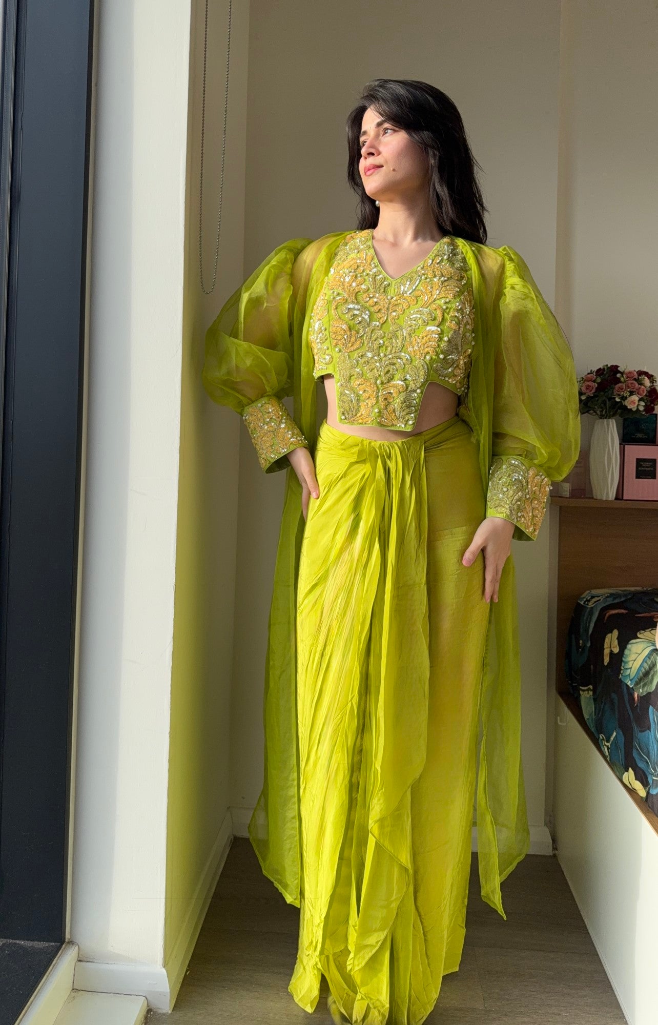 Image of Neelima Lime Draped Co-Ord Set