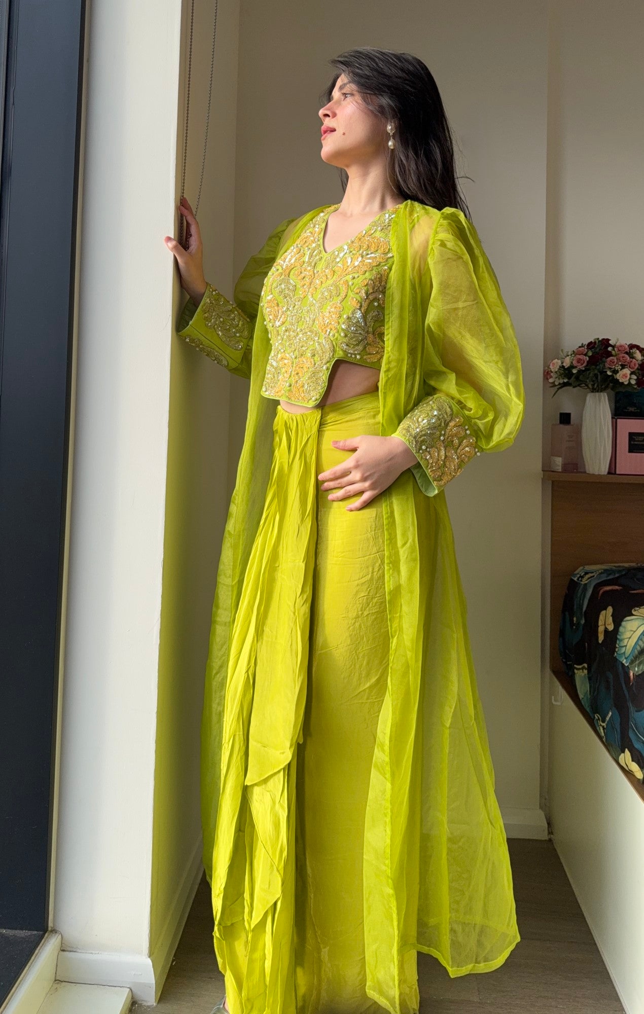 Image of Neelima Lime Draped Co-Ord Set
