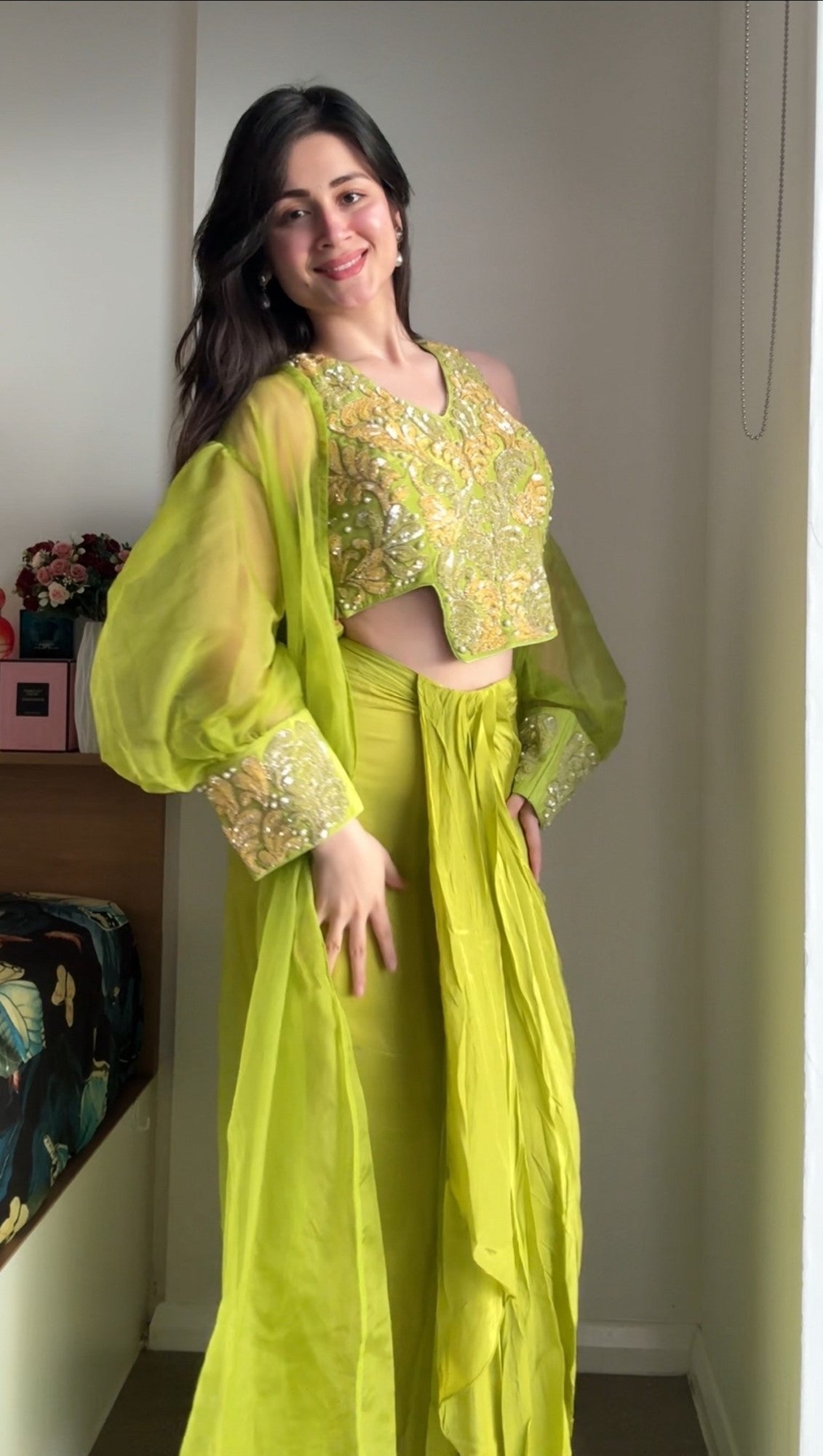 Image of Neelima Lime Draped Co-Ord Set