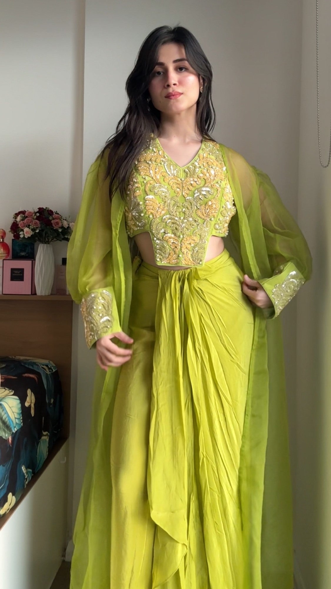 Image of Neelima Lime Draped Co-Ord Set